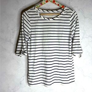 Lilly Pulitzer white blue stripes nautical blouse 3/4 bow sleeves